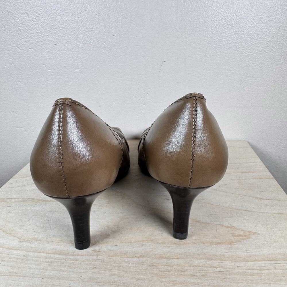 VTG Apt. 9 Kitten Heels Square Toe Tan Office Business Y2K 90s 7M Brazil Leather - Picture 5 of 9